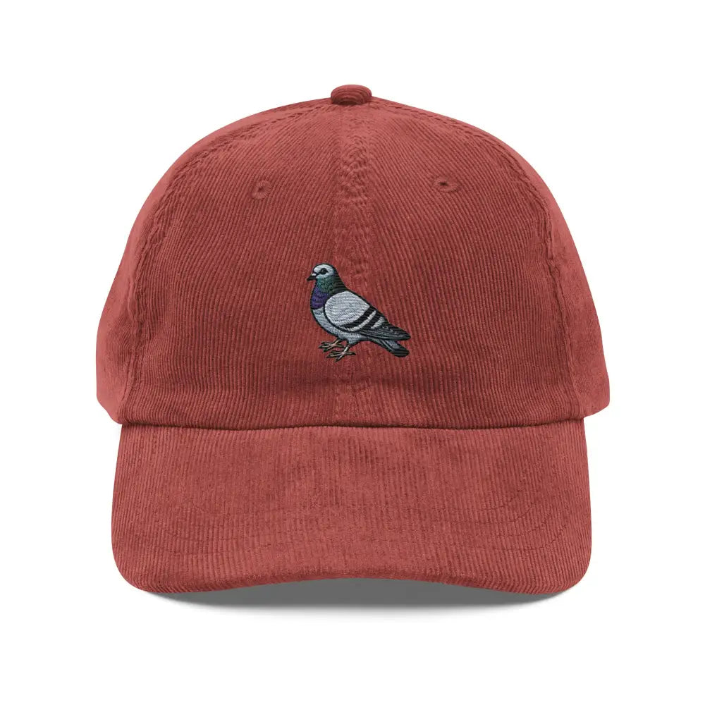 Trini Skies embroidered pigeon vintage corduroy baseball cap