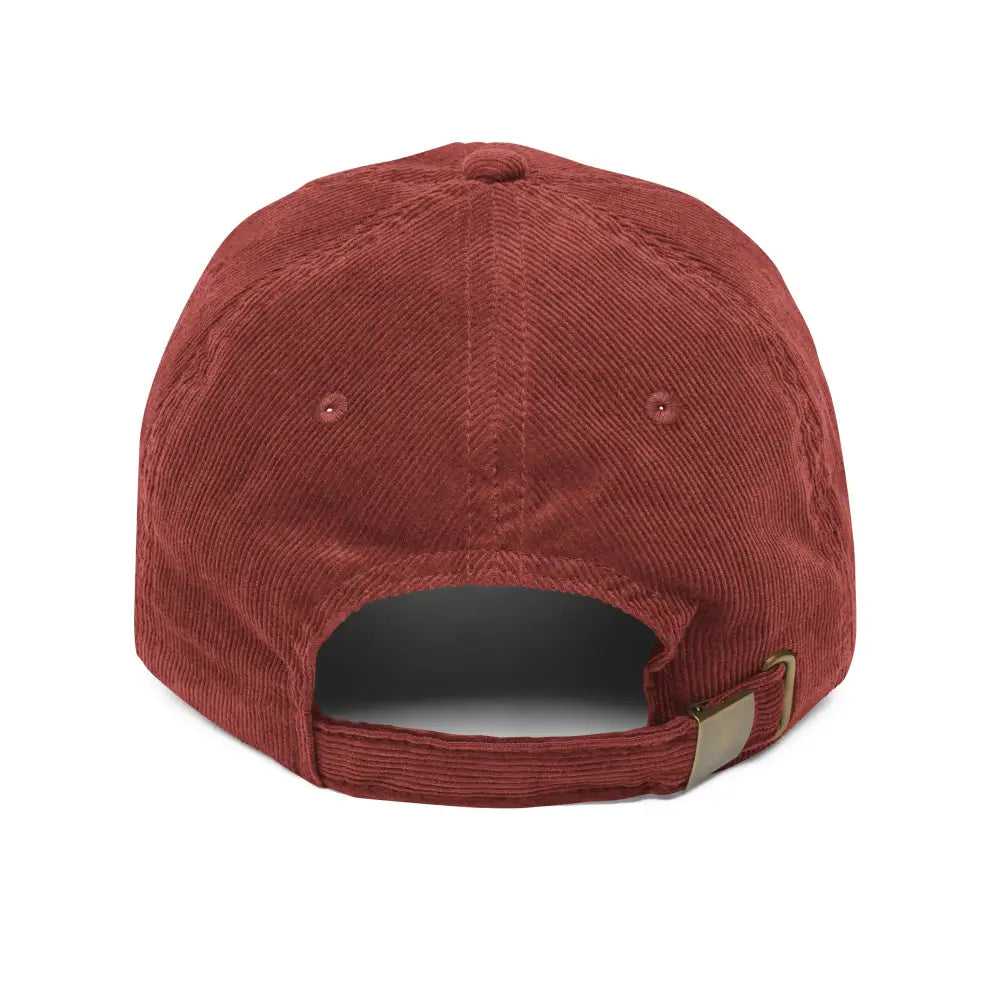 Red embroidered playful otter with heart rock on Trini Skies corduroy cap