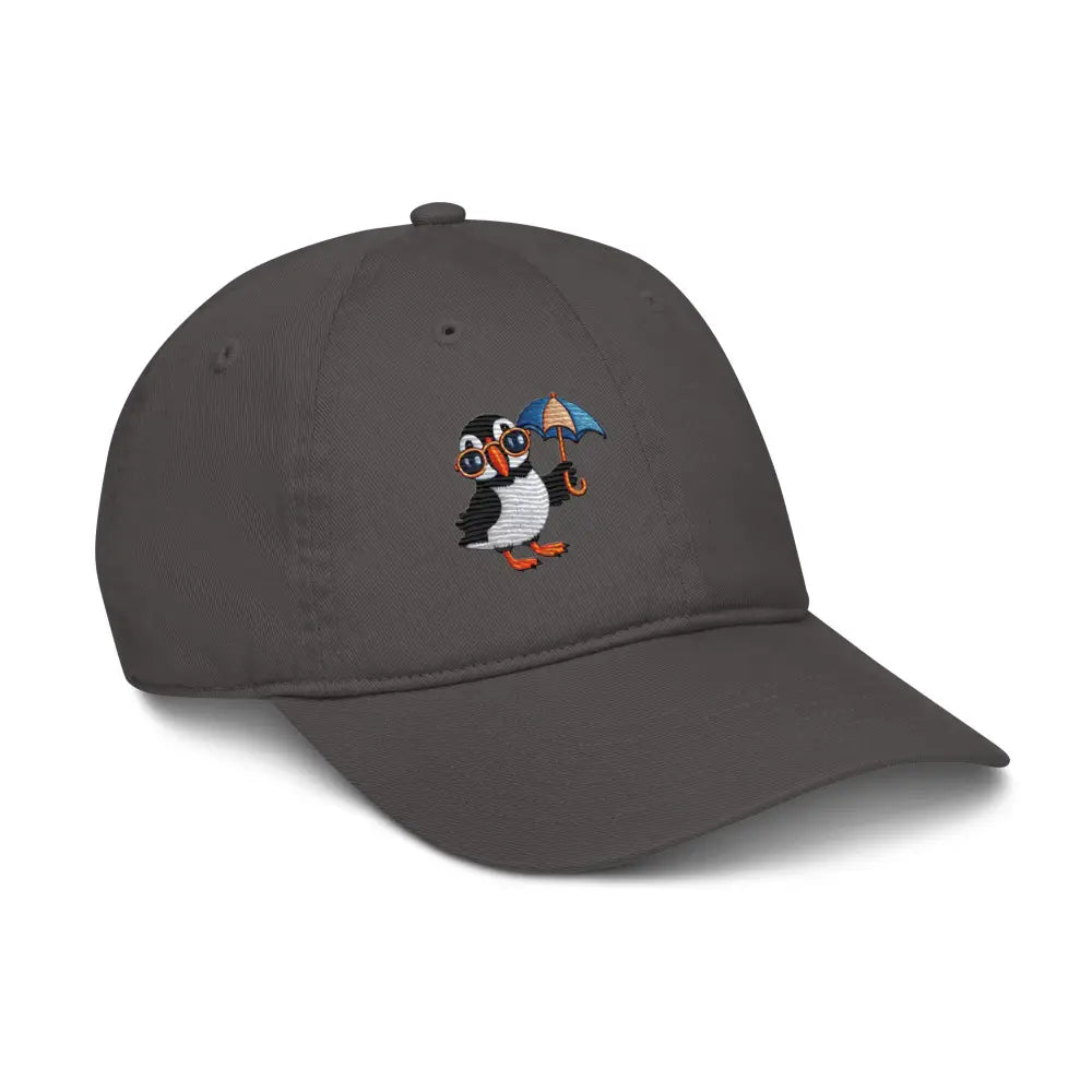 Embroidered playful puffin organic dad hat by Trini Skies