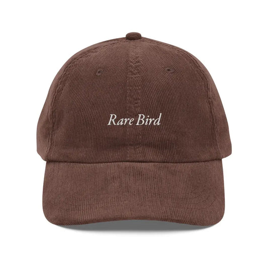 Embroidered Rare Bird Vintage Corduroy Cap | Unique Statement Hat - Brown - Hats brown corduroy baseball cap 1