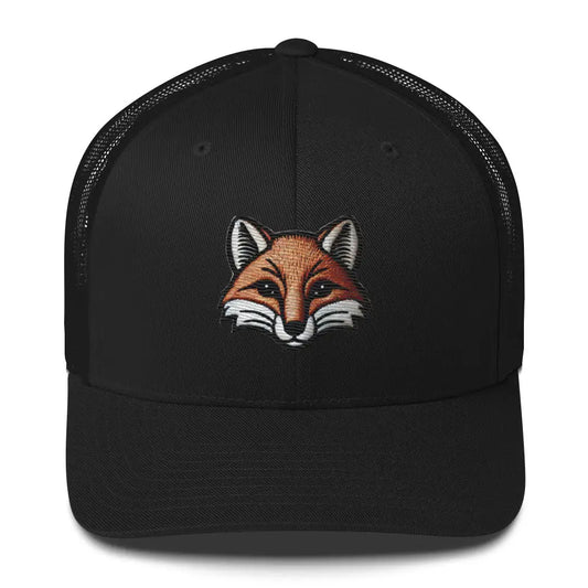 Embroidered Red Fox Unisex Trucker Hat Wildlife-Inspired Adjustable Mesh Cap - Black - Hats black trucker hat