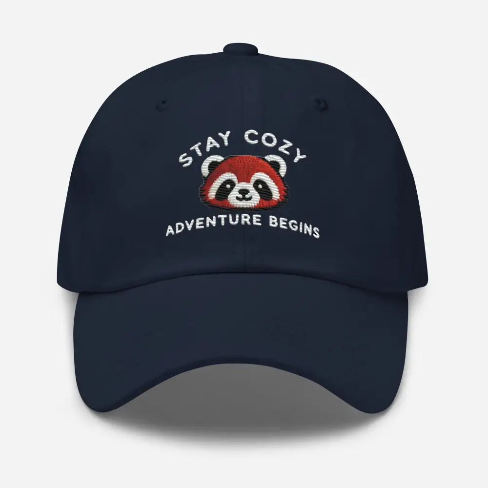Dark blue embroidered red panda chino cotton twill stay cozy hat