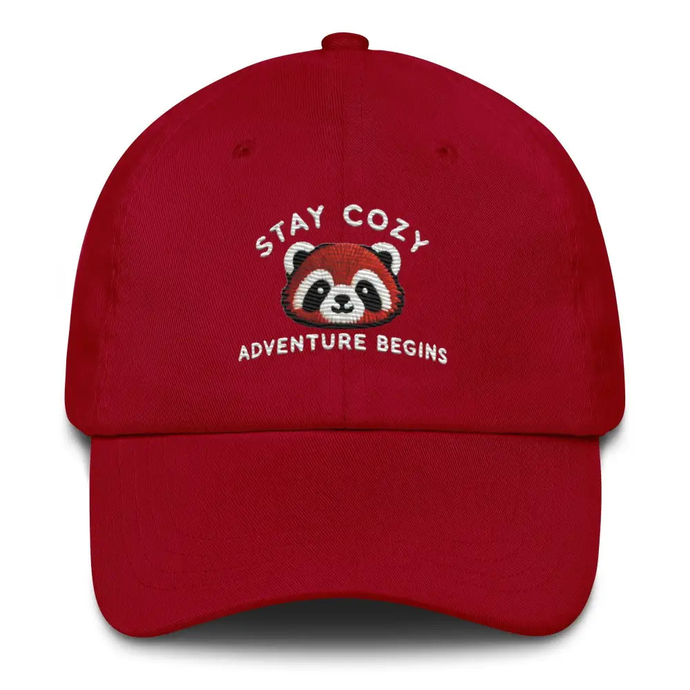 Embroidered Red Panda Stay Cozy Chino Cotton Twill Hat featuring a red panda design