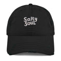 Salty Soul embroidered distressed black dad hat by Trini Skies