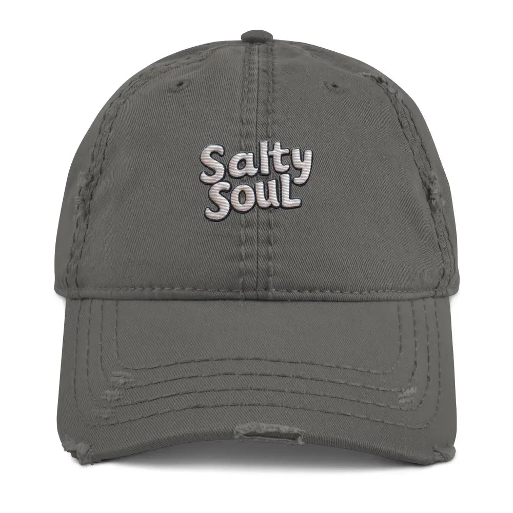 Salty Soul Embroidered Distressed Gray Dad Hat by Trini Skies