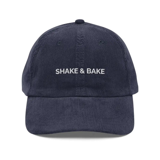 Embroidered Shake & Bake Vintage Corduroy Cap | Adjustable Strap - Navy - Hats dark blue corduroy baseball cap 1