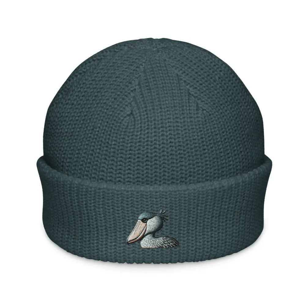 Teal embroidered shoebill stork fisherman beanie