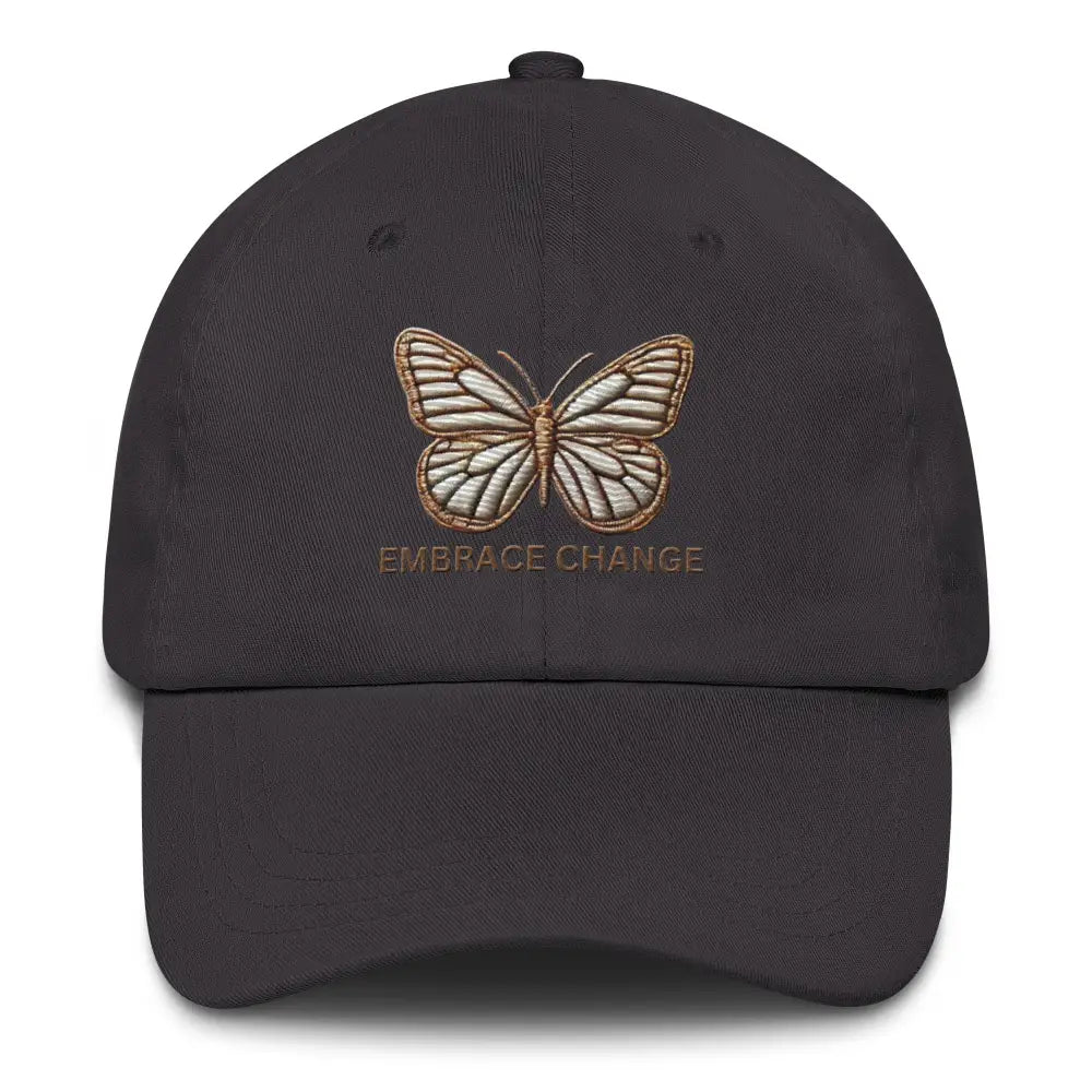 Dark gray cotton twill butterfly embrace change dad hat with embroidered butterfly