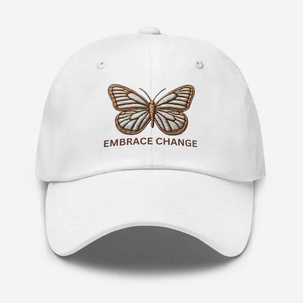 White Butterfly Embrace Change Dad Embroidered Cotton Twill Hat