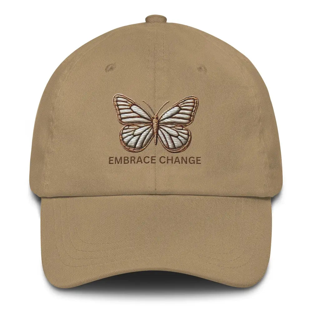 Tan Butterfly Embrace Change Dad embroidered cotton twill baseball cap