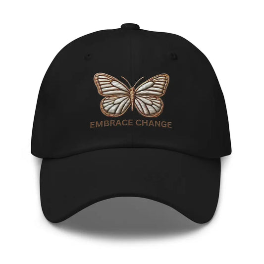 Embroidered ’Simplicity of the Beautiful Butterfly Embrace Change’ Dad Hat – Stylish and Comfortable - Black - Hats