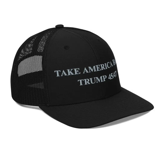 Embroidered Take America Back Trump 45/47 MAGA Richardson 112 Trucker Hat - Hats black mesh-back trucker hat flat 1