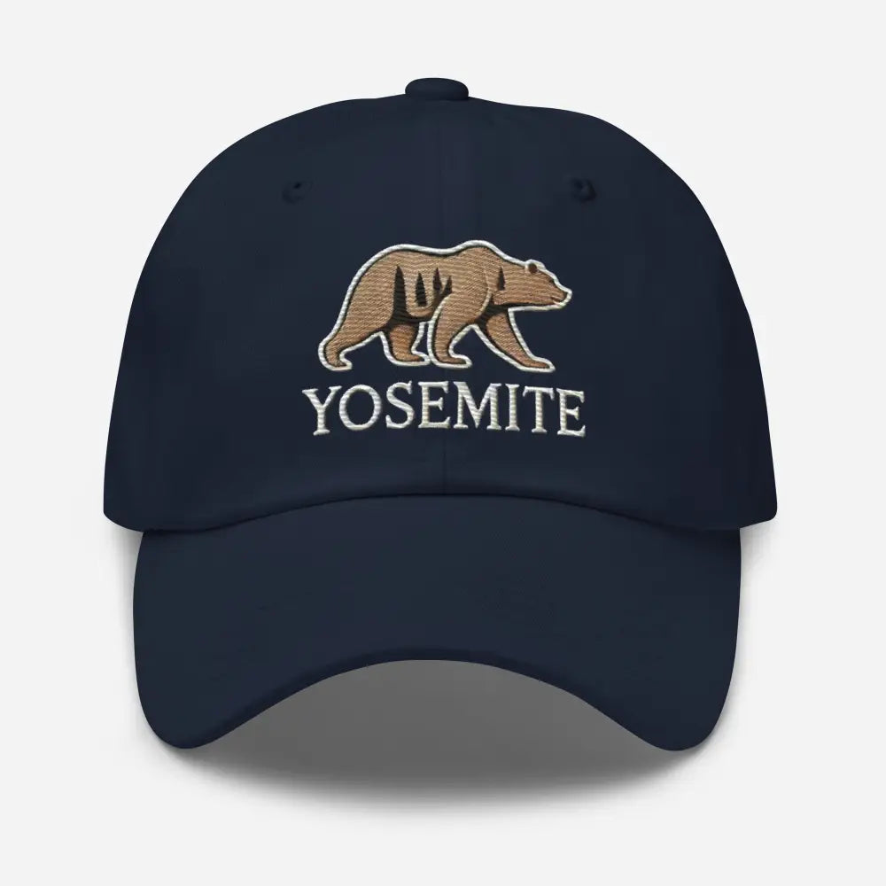 Embroidered Yosemite wildlife bear dad hat in navy blue