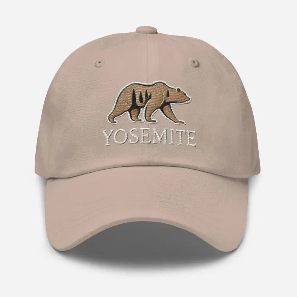 Embroidered Yosemite wildlife bear dad hat in light brown
