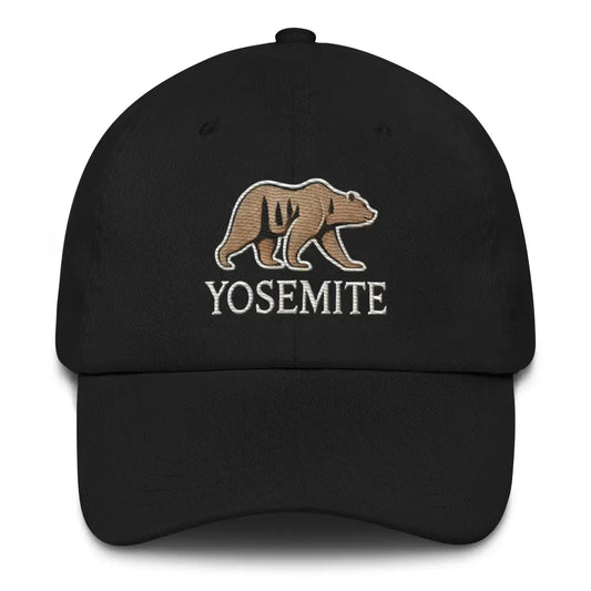 Embroidered Yosemite Wildlife Bear Dad Hat Adventure-Ready Style Nature Camping Hiking Great Gift - Black - Hats black
