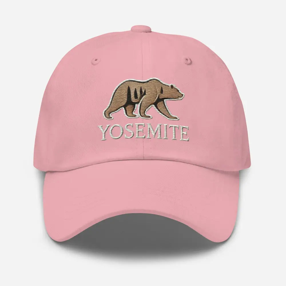 Embroidered Yosemite Wildlife Bear Dad Hat in Pink