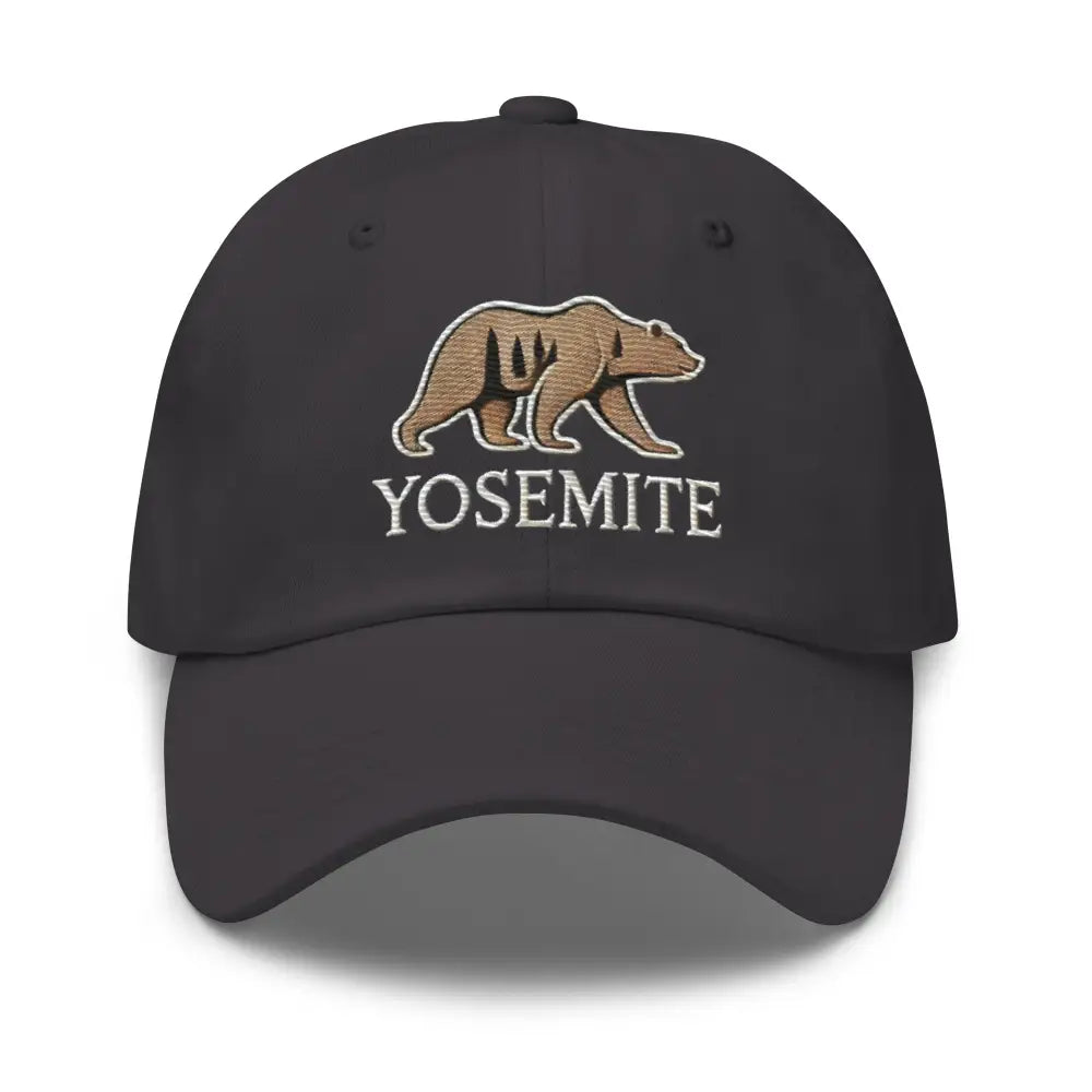 Embroidered Yosemite Wildlife Bear Dad Hat in Dark Grey