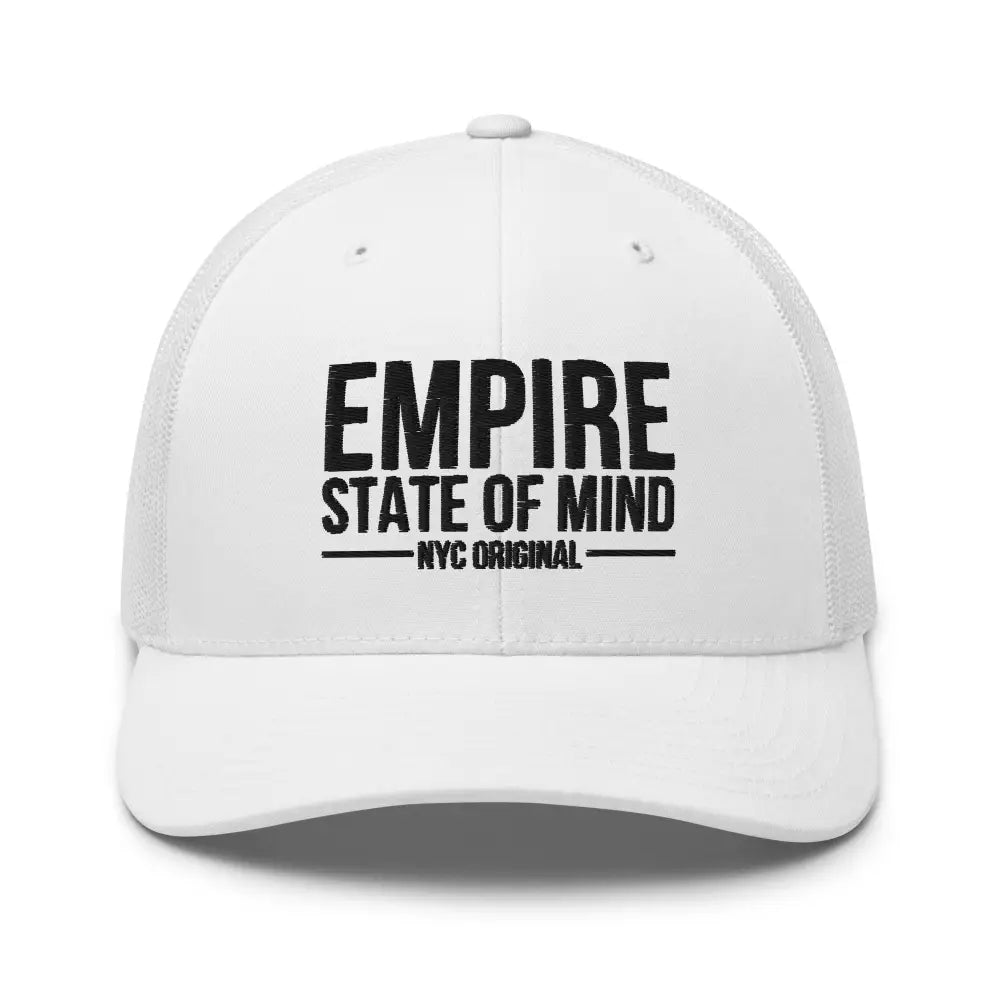 White mesh-back New York Empire State embroidered hat by Trini Skies