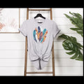 Light gray boho feather graphic tee unisex cotton shirt