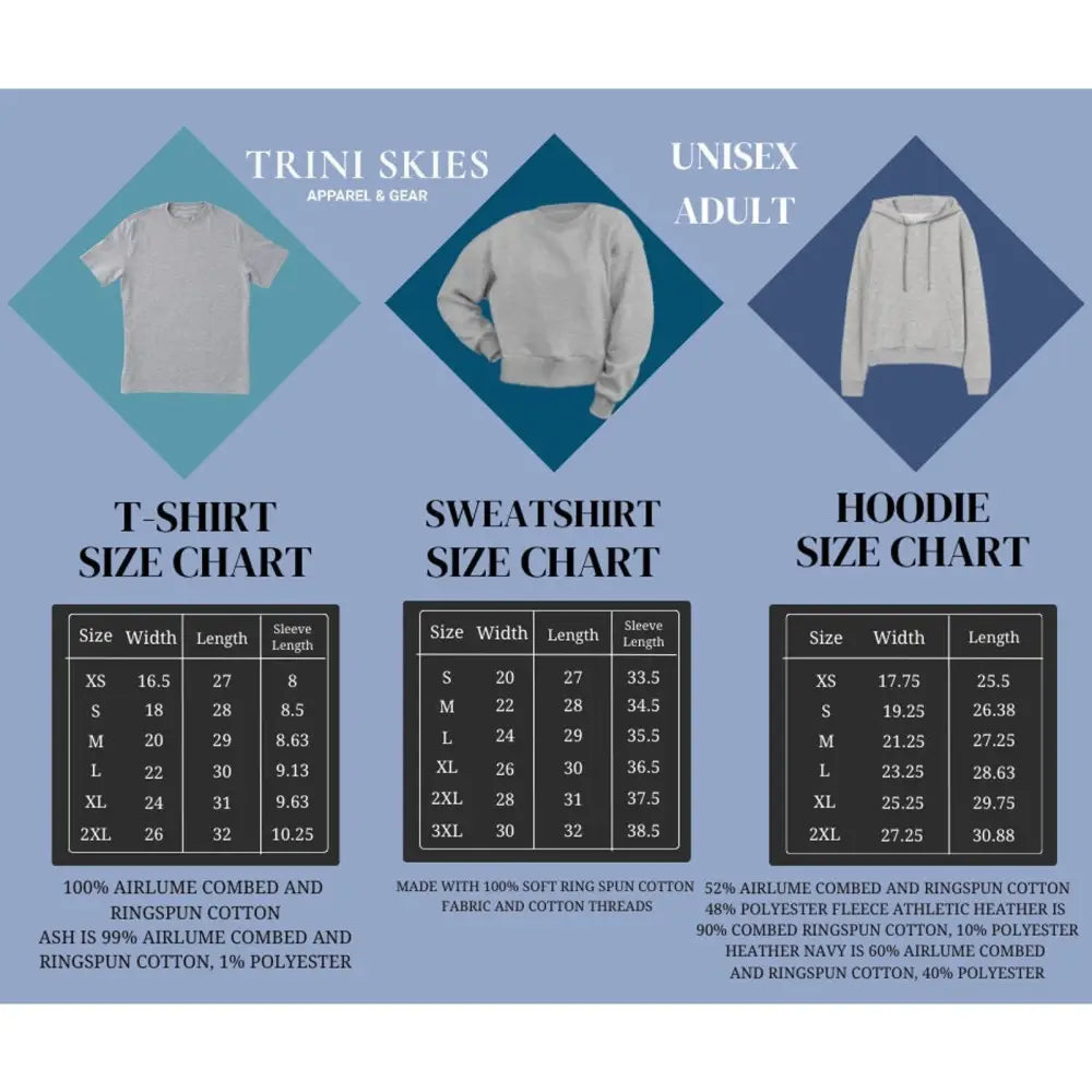 Boho feather tee size chart for unisex t-shirts, sweatshirts, hoodies