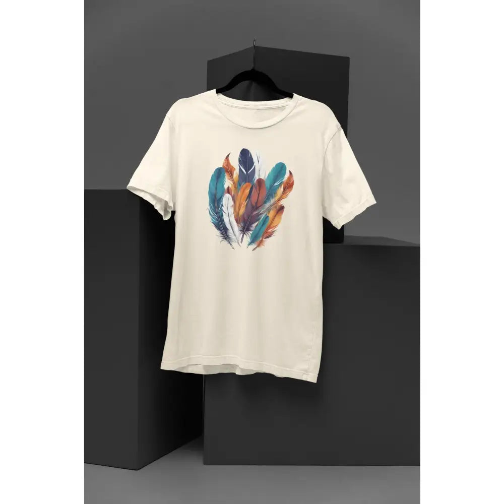 Boho feather graphic on light unisex cotton t-shirt