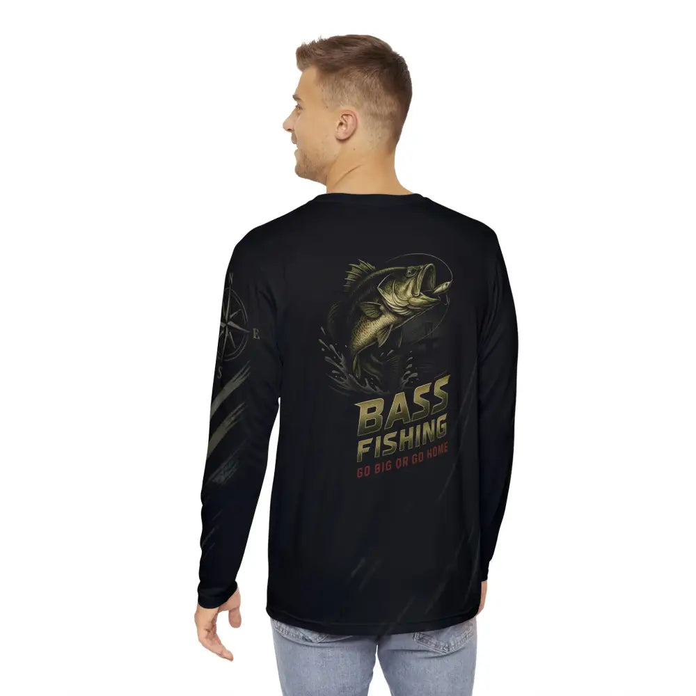 Trini Skies black long-sleeve bass fishing graphic t-shirt
