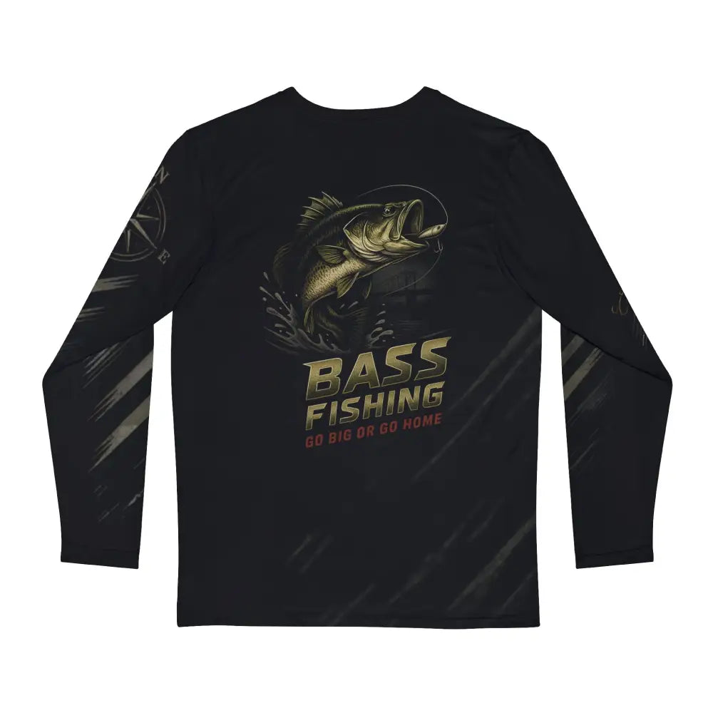 Trini Skies black long-sleeve fishing shirt with jumping bass graphic