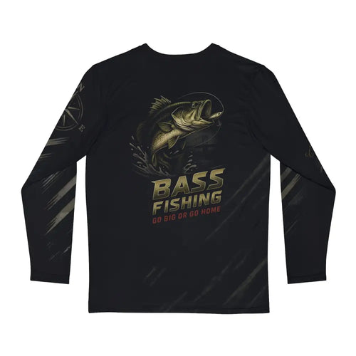 Trini Skies black long-sleeve fishing shirt with jumping bass graphic
