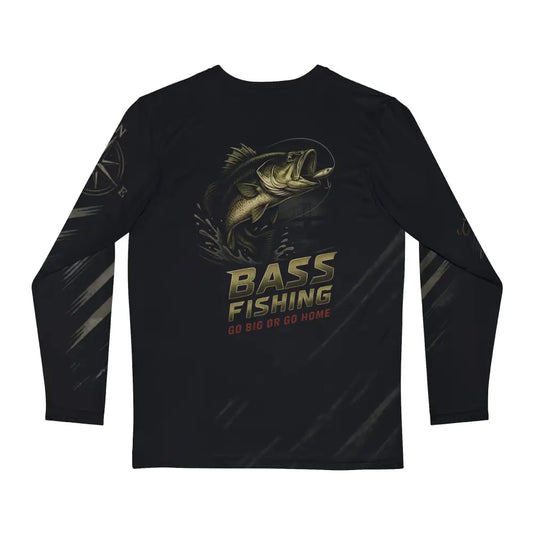 Trini Skies black long-sleeve fishing shirt with jumping bass graphic