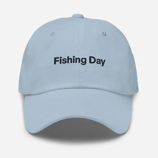 Light blue fishing day dad embroidered corduroy hat with trini skies design