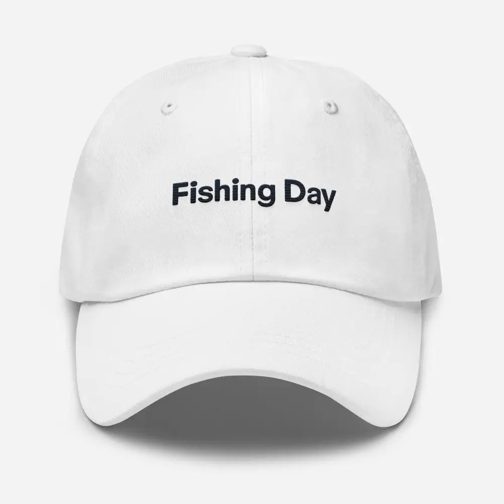 White fishing day dad embroidered corduroy cap with trini skies text