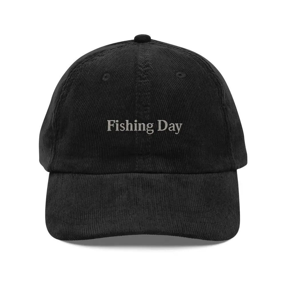 Black fishing day corduroy baseball cap with embroidered front