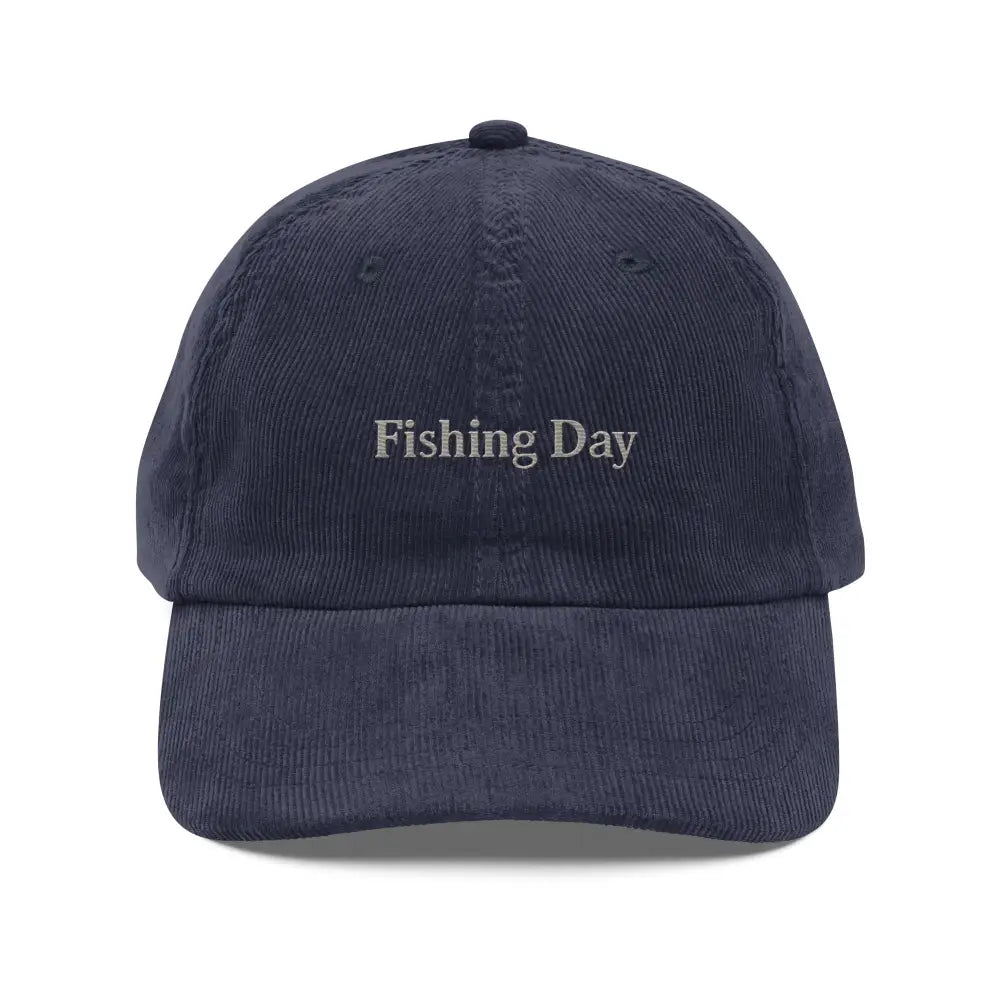Dark blue fishing day corduroy baseball cap with embroidered front
