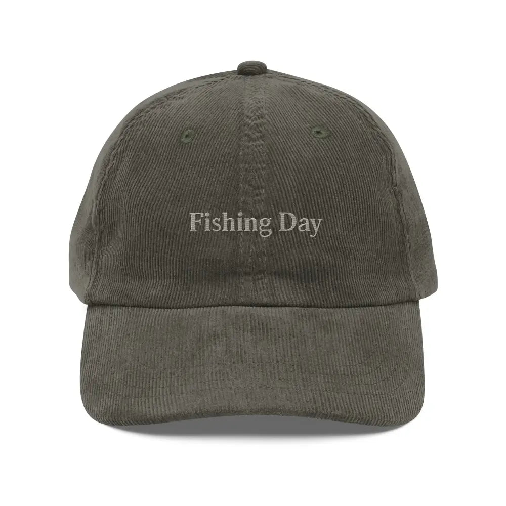 Fishing Day embroidered hat in premium washed corduroy baseball cap