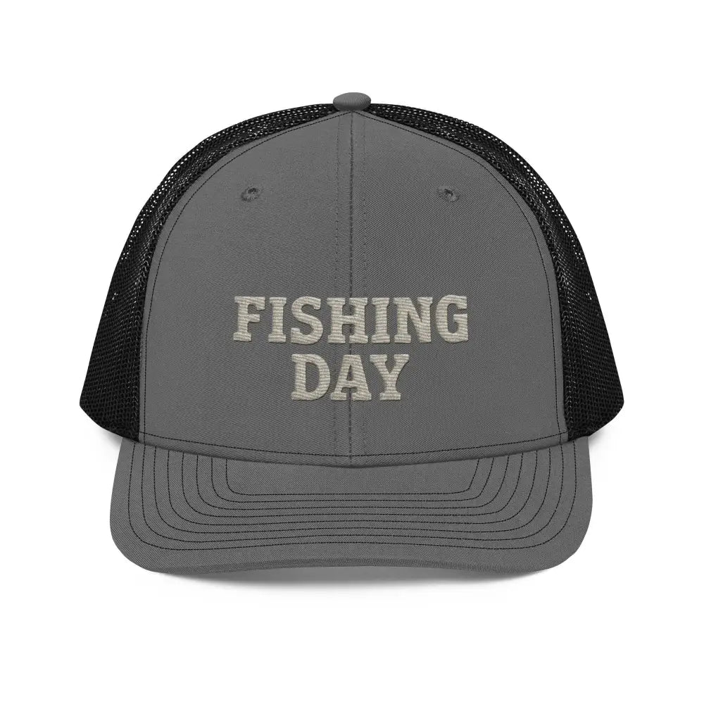 Fishing Day Richardson embroidered trucker hat in black gray