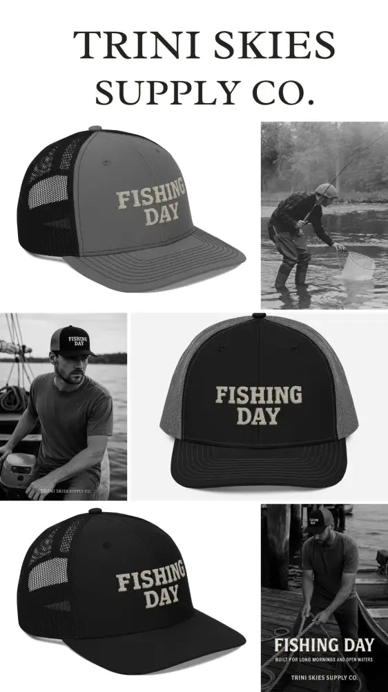 Fishing Day Richardson embroidered trucker hat in multiple colors