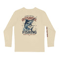 Light beige long-sleeved fishing shirt outdoor with marlin compass graphic