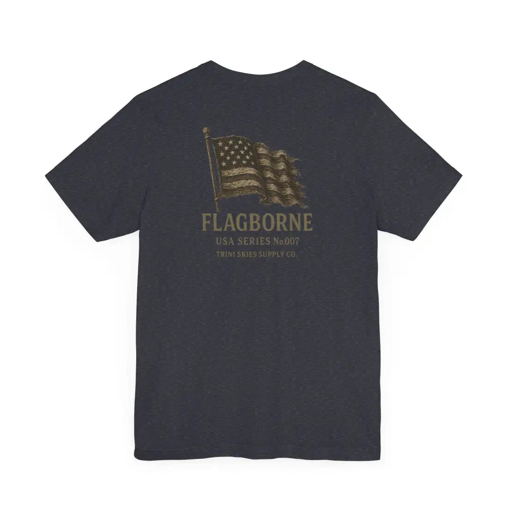 Dark gray Flagborne American Flag Graphic Tee from Trini Skies Supply with distressed design