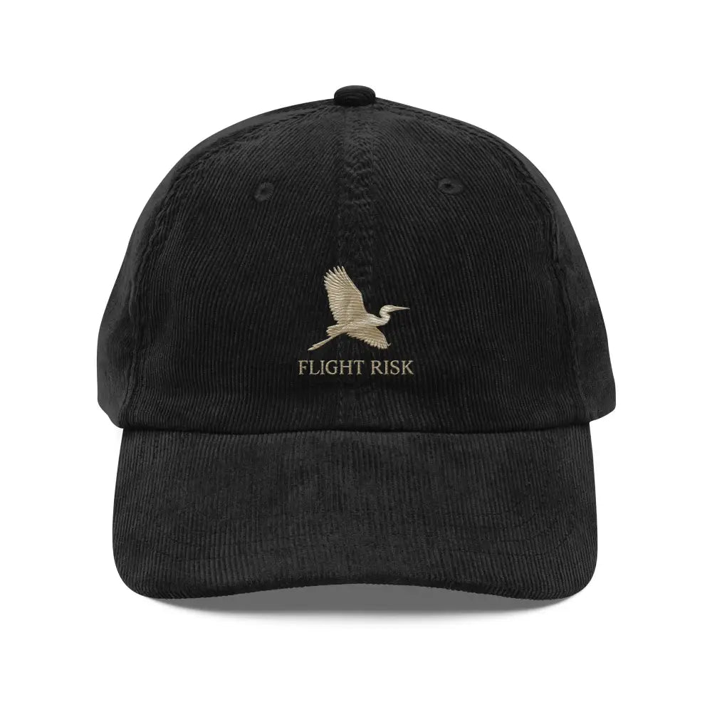 Flight Risk embroidered corduroy hat with flying egret motif