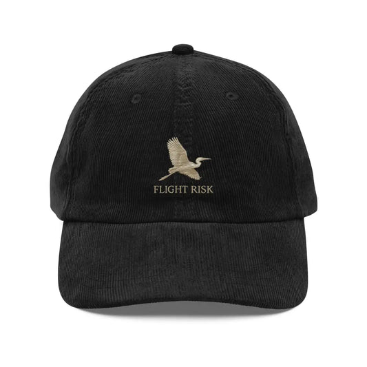 Flight Risk embroidered corduroy hat with flying egret motif