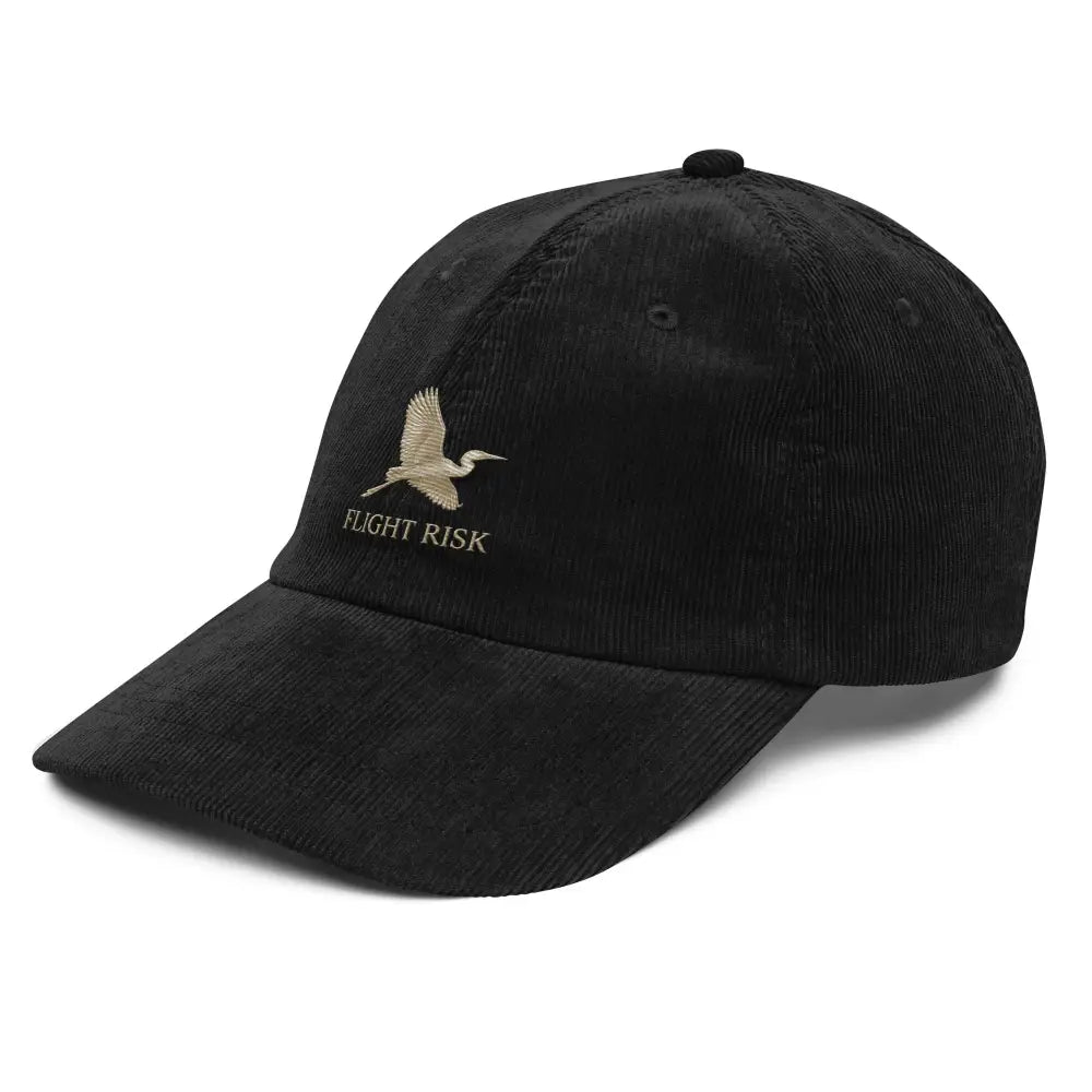 Flight Risk embroidered corduroy hat with flying egret motif