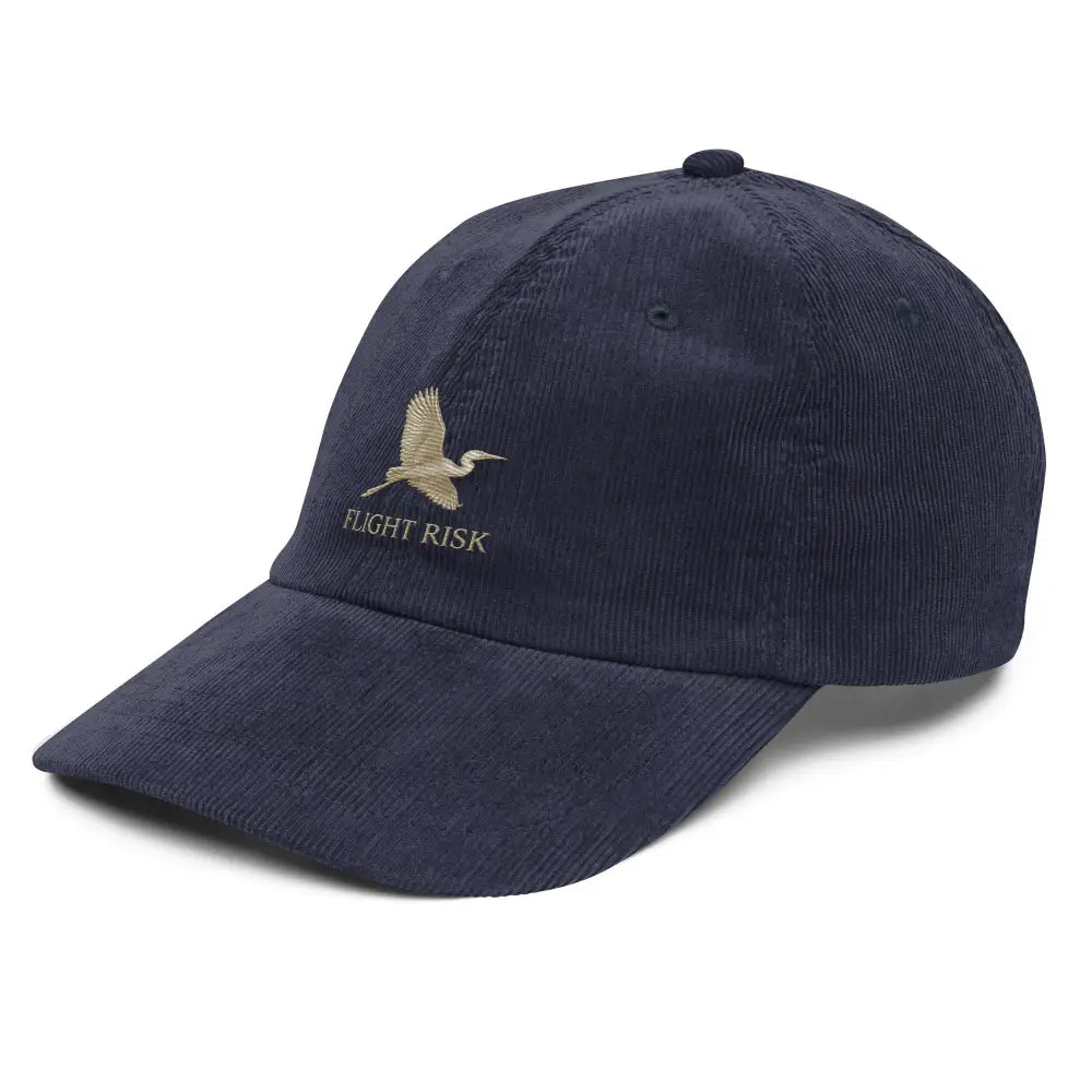 Flight Risk embroidered corduroy hat with flying crane motif