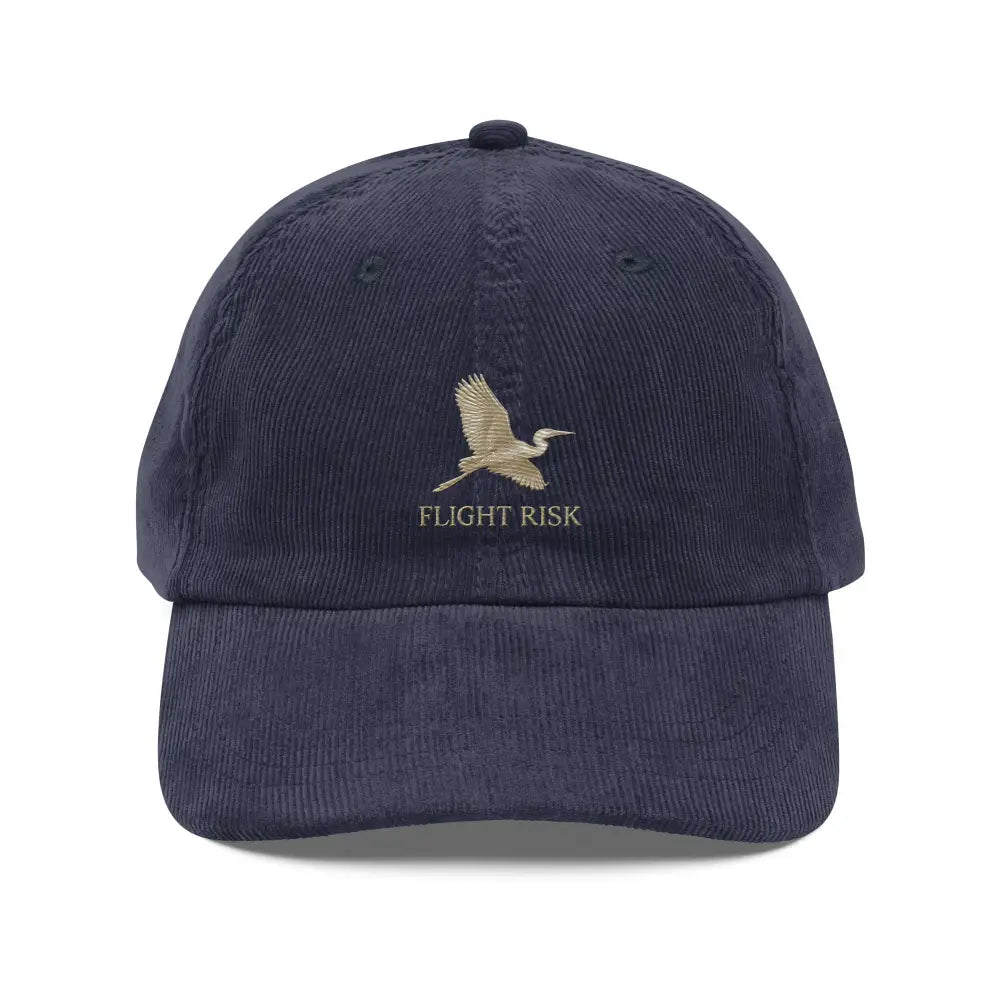 Flight Risk embroidered corduroy hat with flying heron motif