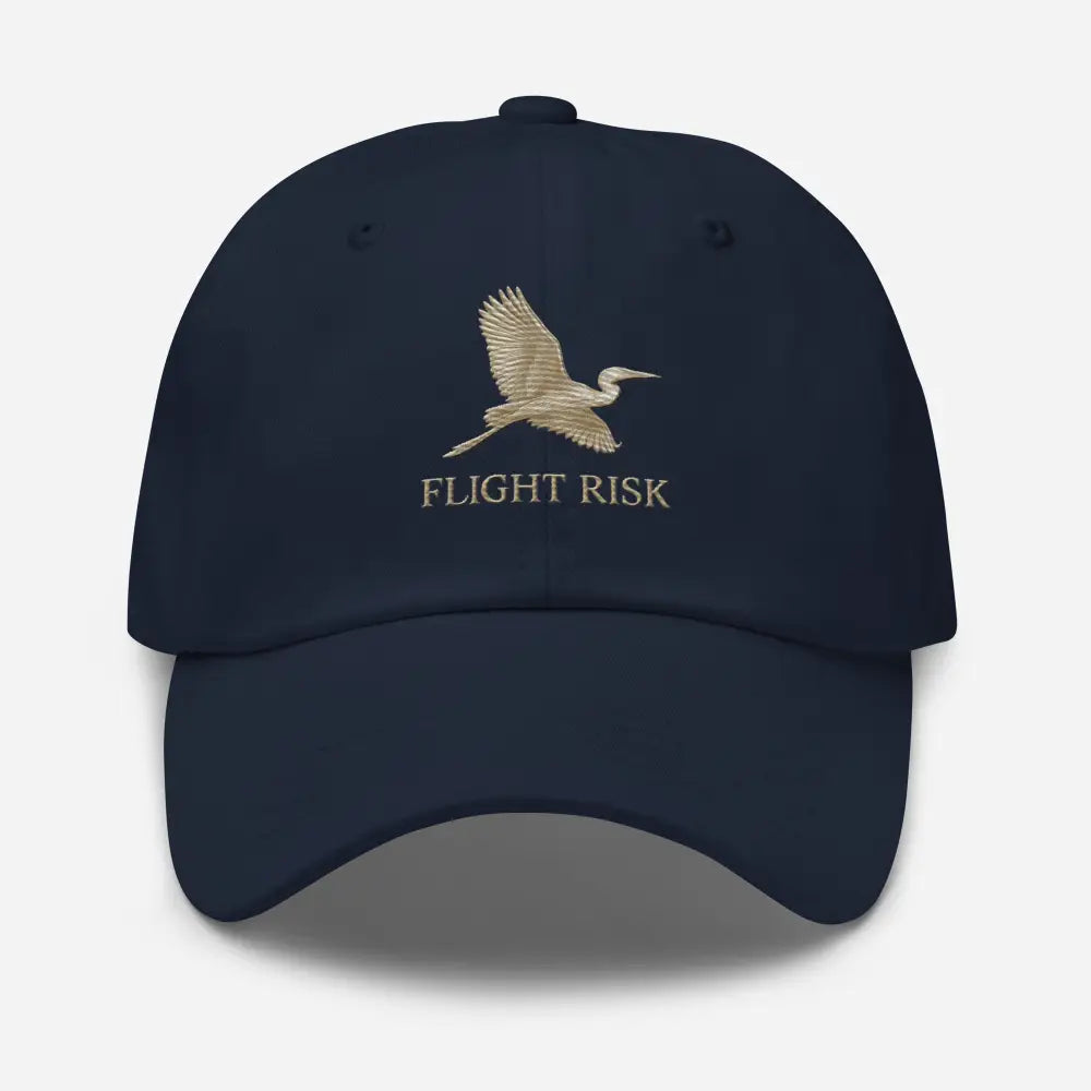 Flight Risk Embroidered dark blue dad cap with minimalist heron motif