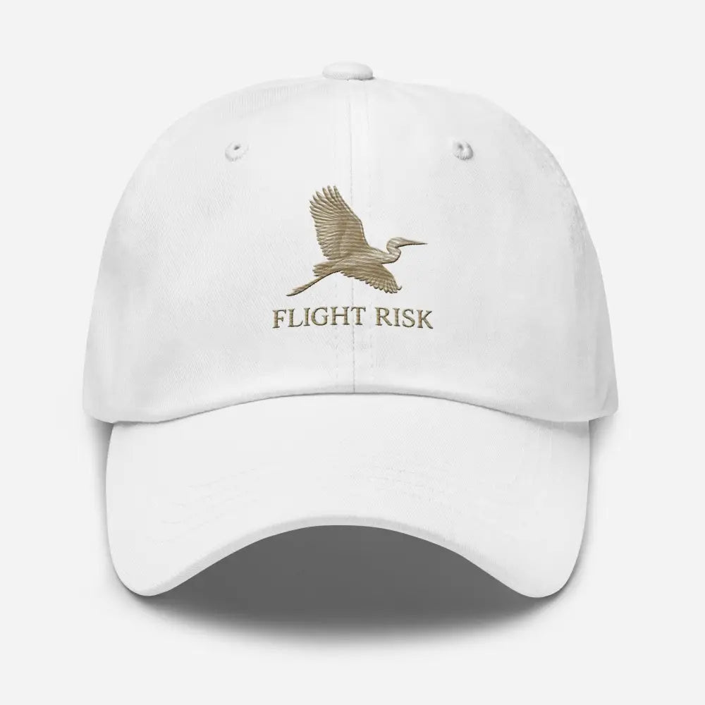Flight Risk embroidered minimalist bird dad cap with heron motif