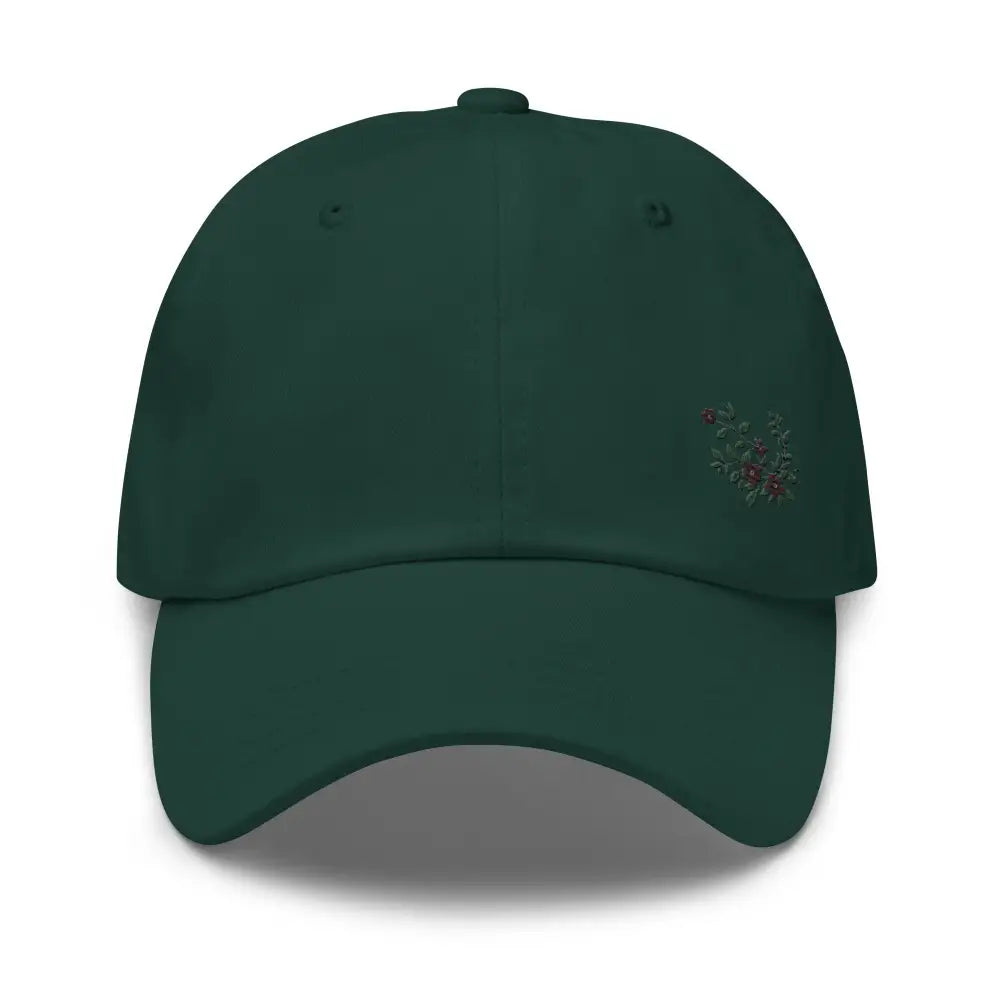 Dark green flower vine embroidered dad hat with subtle floral embroidery