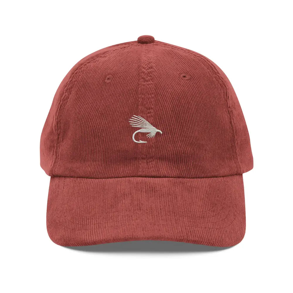 Quiet Water Chasers heritage edition embroidered corduroy cap with fly fishing lure