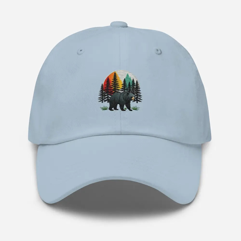 Light blue Forest Guardian black bear dad embroidered hat in chino cotton twill fabric