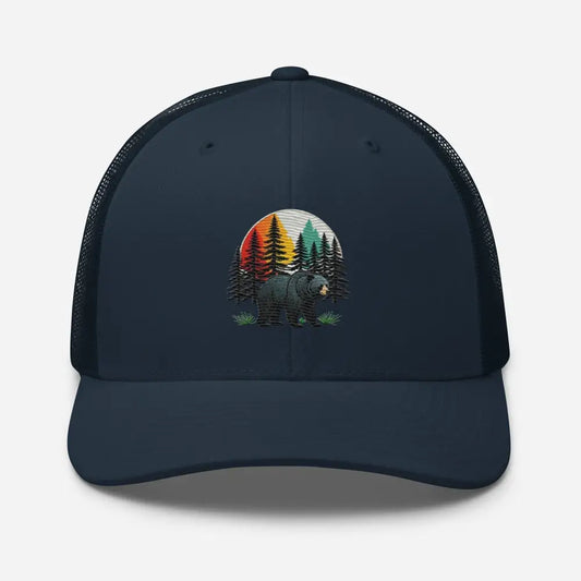 Forest Guardian Black Bear Trucker Cap Adjustable Mesh Back Mid-Profile Design Great Gift Idea - Navy - Hats dark blue