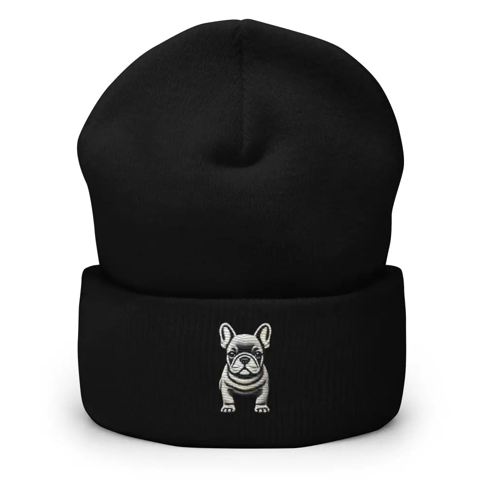 Black French Bulldog Embroidered Cuffed Beanie by Trini Skies